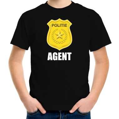 Agent politie embleem carnaval t shirt zwart voor kinderen