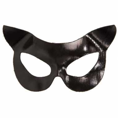 Katten poezen verkleed oogmasker zwart vinyl voor volwassenen