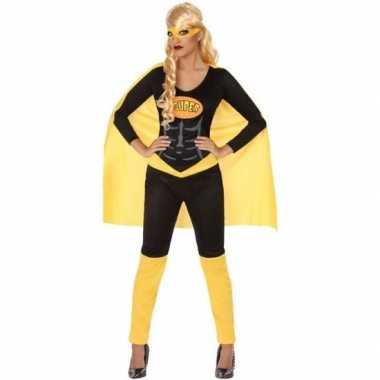 Superheld verkleed pak carnavalskleding zwart geel voor dames