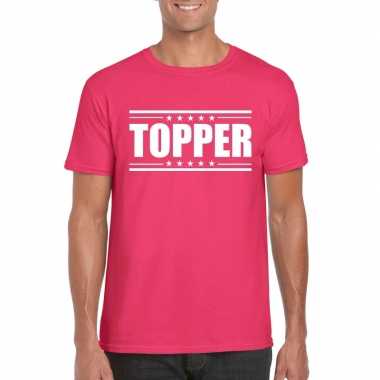 Topper t shirt fuchsia roze heren
