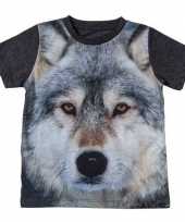 Donkergrijs t-shirt met wolf voor kinderen