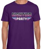 Eighties party feest t-shirt paars voor heren