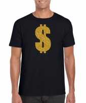 Gouden dollar gangster verkleed t-shirt carnavalskleding zwart heren