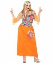 Grote maat oranje hippie flower power verkleed jurk voor dames