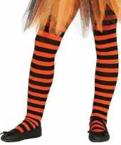 Heksen verkleedaccessoires panty maillot zwart oranje voor meisj