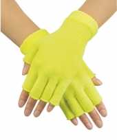 Neon gele handschoenen vingerloos gebreid voor volwassenen