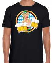 Oktoberfest bierfeest drank fun t-shirt carnavalskleding zwart met beierse kleuren voor heren