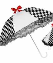 Zwart witte paraplu met een rode strik